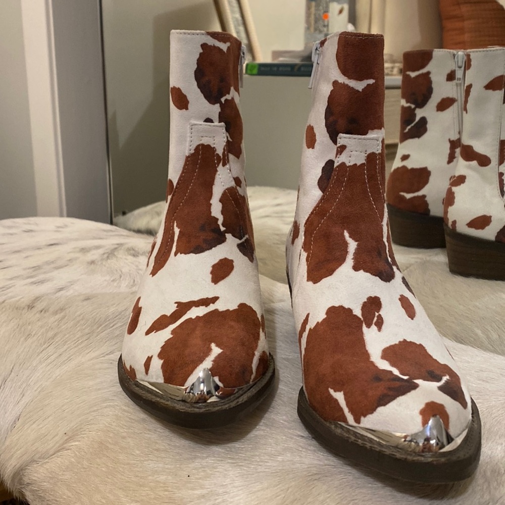 COPY - A Rider Girl Faux Suede Cow Print Booties with Zipper